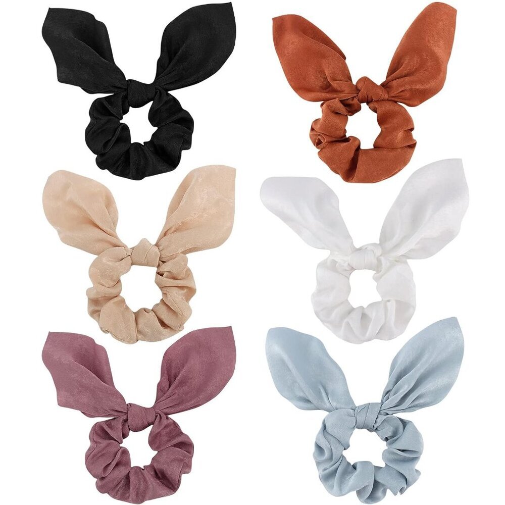 Silk Bunny Ear Hair Ties - Cute Satin Scrunchies with Bows for Girls and Women,